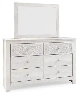 Paxberry - Whitewash - Dresser, Mirror - Medallion Drawer Pulls