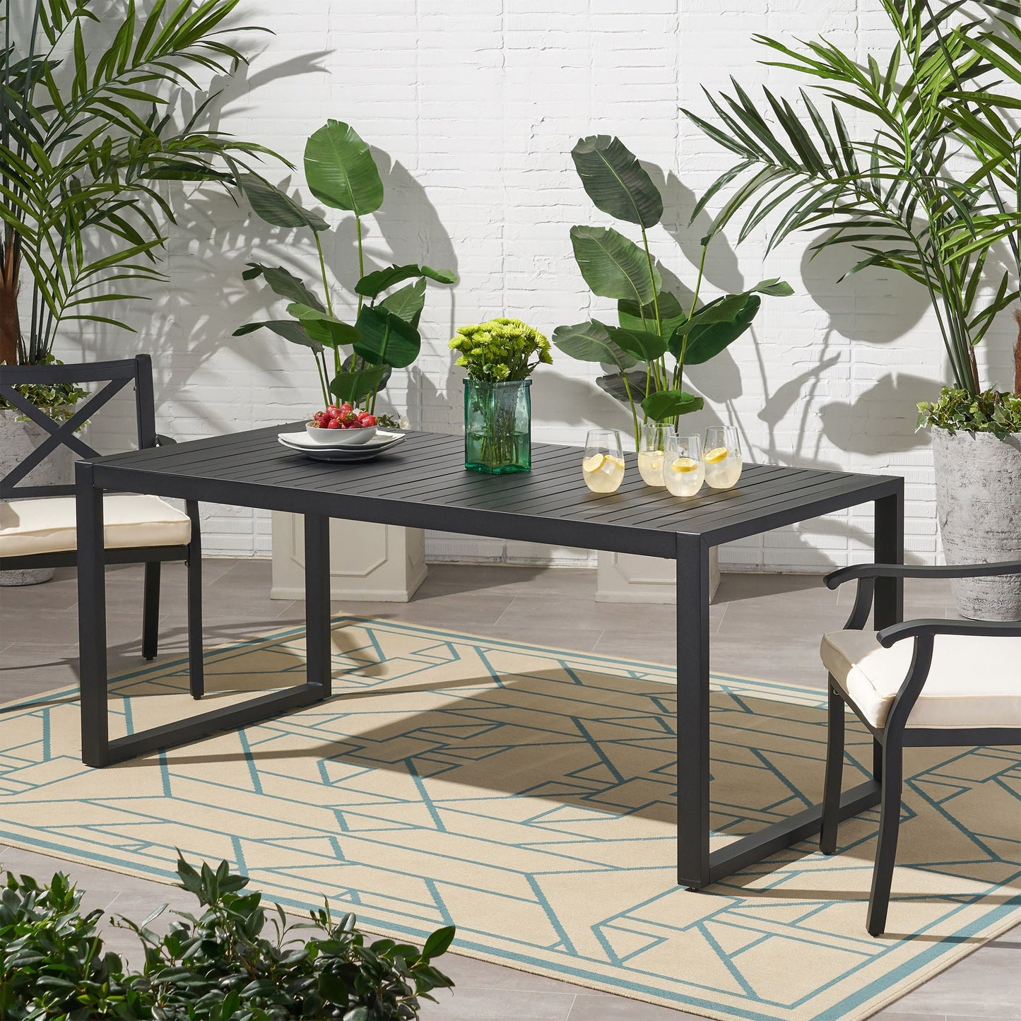 Modern Outdoor Aluminum Rectangular Dining Table With Slatted Top