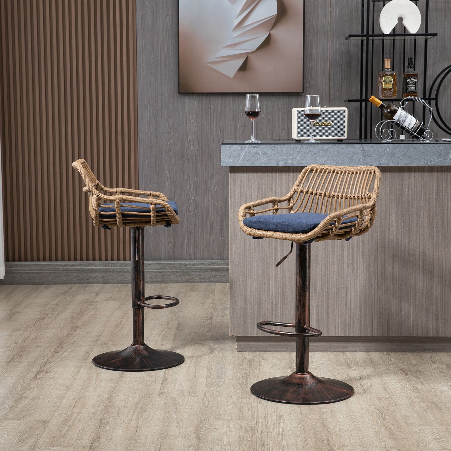 Modern Swivel Bar Stools Adjustable Counter Chairs With Footrest (Set of 2)